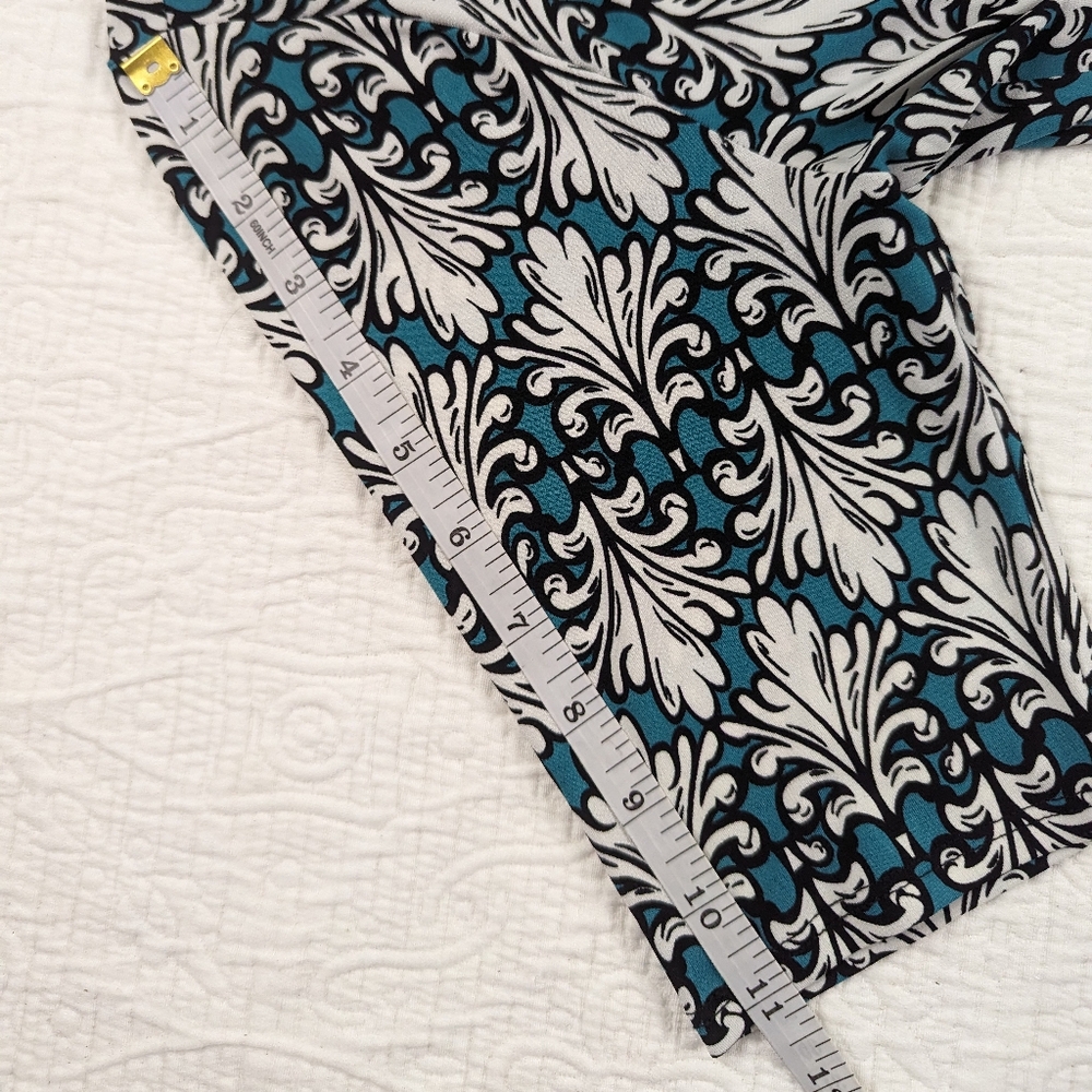 Wrap Dress (Faux) Stretch Elbow Sleeve Print Blue/Green Pullover M - Picture 9 of 14